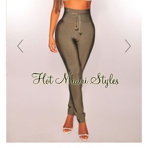 Olive green bandage belted pants